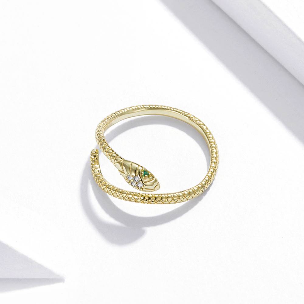 Inel reglabil din Argint Gold Diamond Snake
