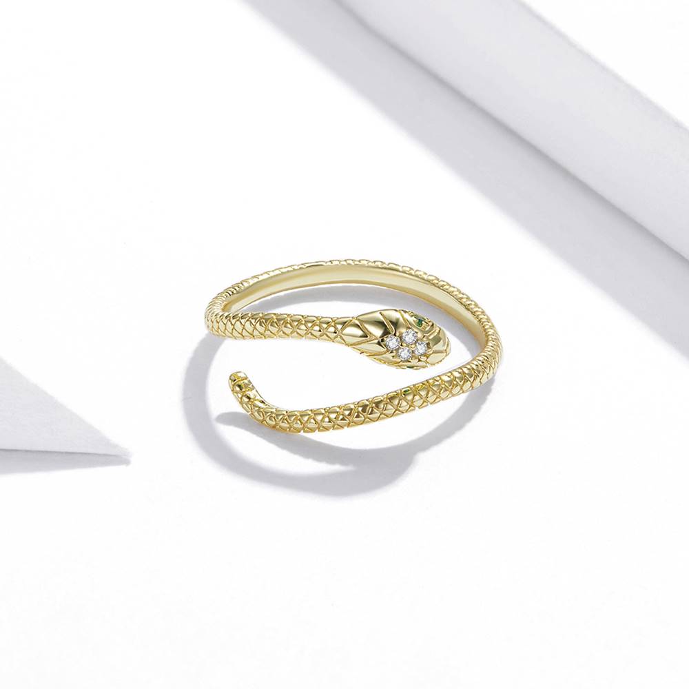 Inel reglabil din Argint Gold Diamond Snake