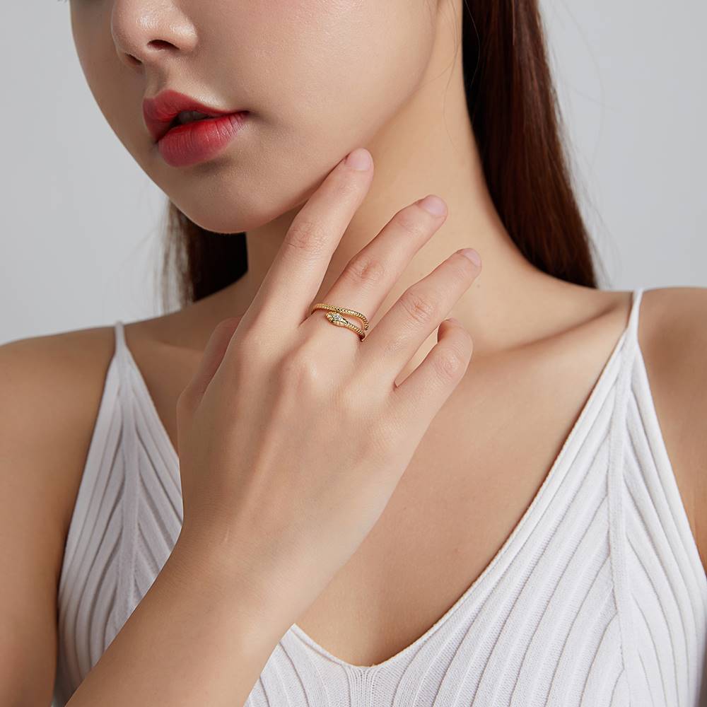 Inel reglabil din Argint Gold Diamond Snake