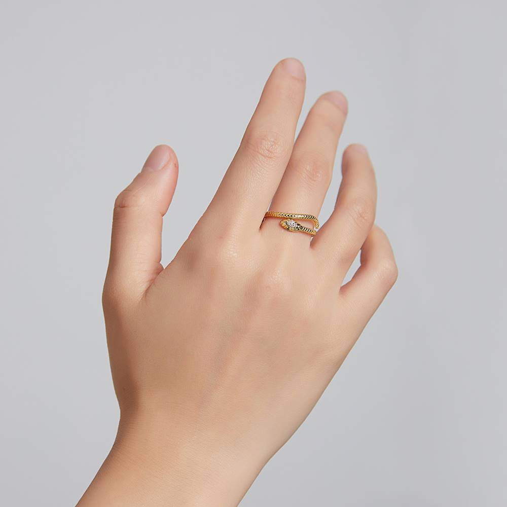 Inel reglabil din Argint Gold Diamond Snake