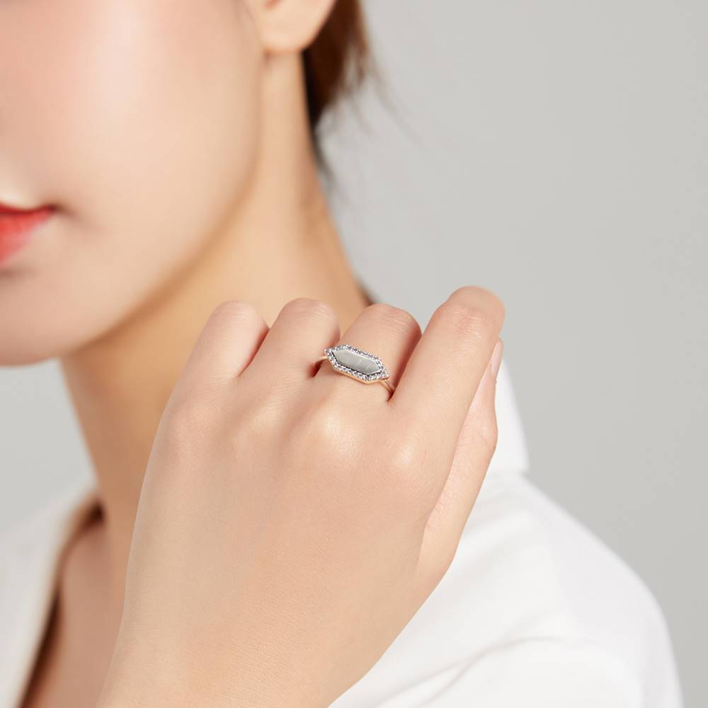 Inel din Argint Sparkling Hexagon