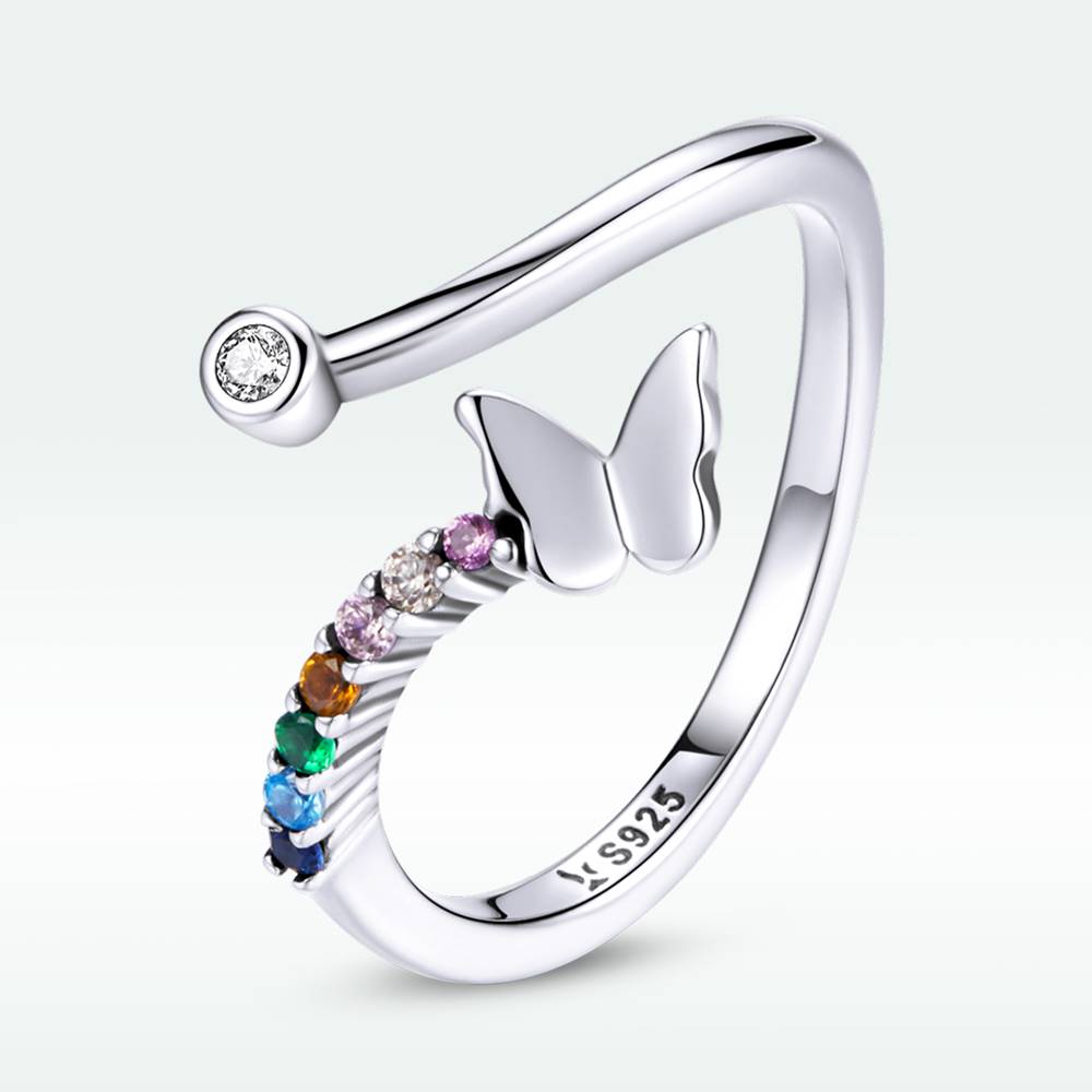 Inel reglabil din Argint Rainbow Butterfly