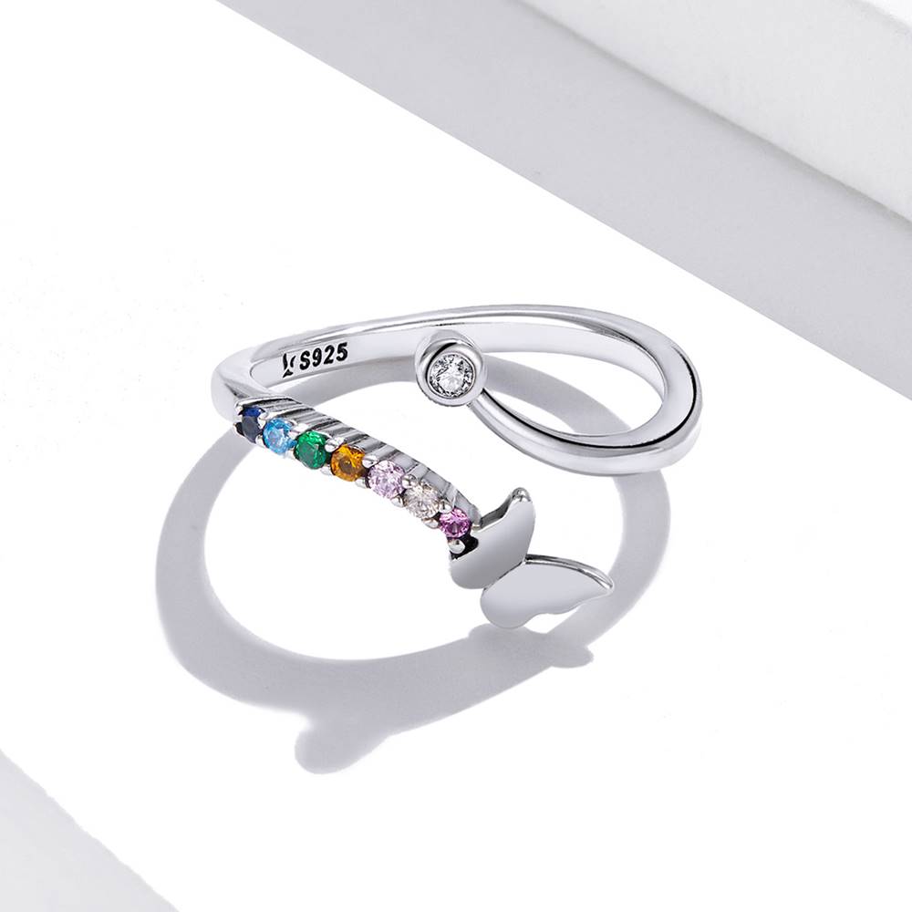 Inel reglabil din Argint Rainbow Butterfly