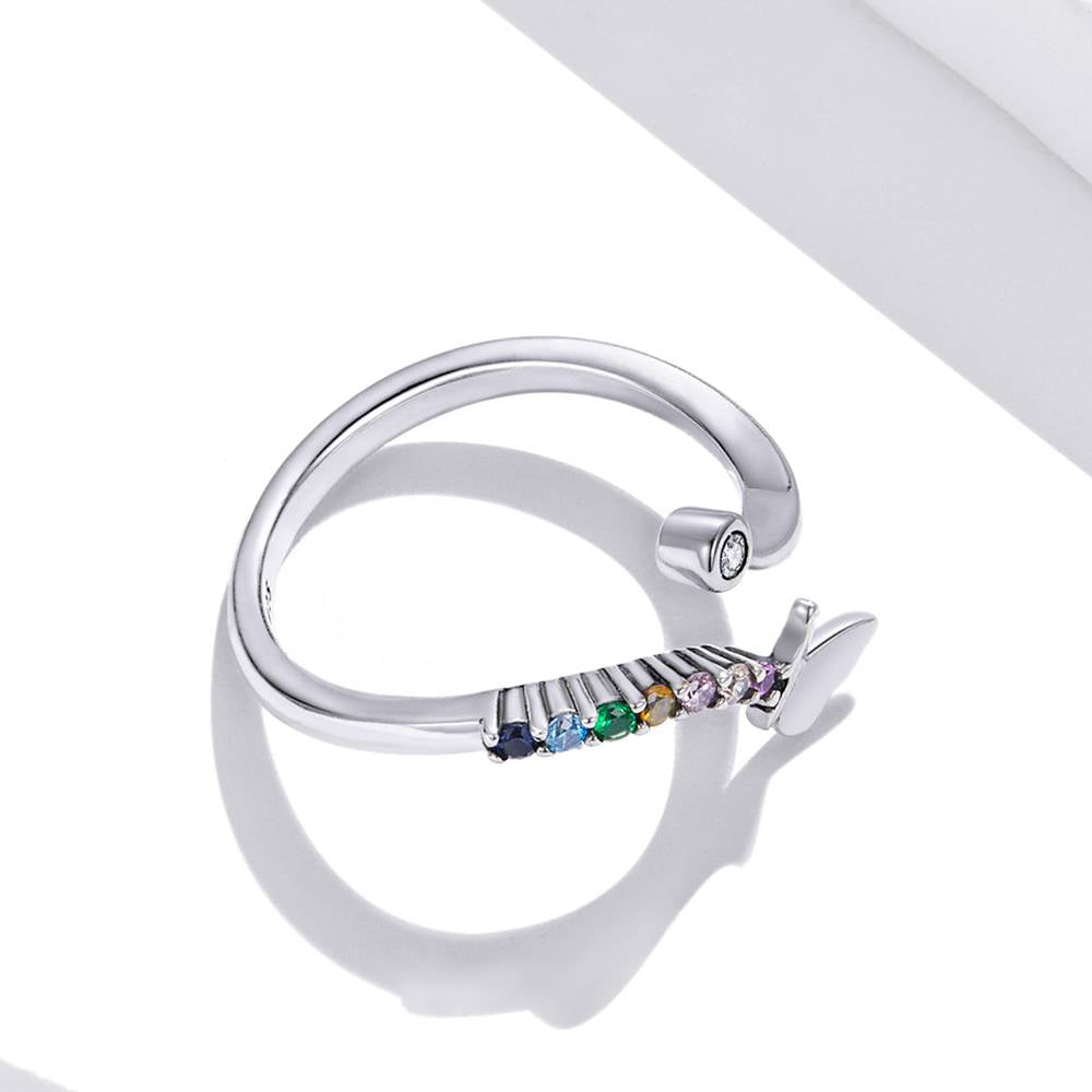 Inel reglabil din Argint Rainbow Butterfly