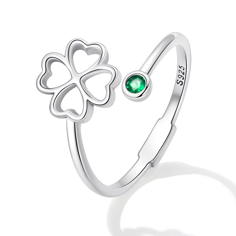 Inel reglabil din Argint Four Leaf Clover