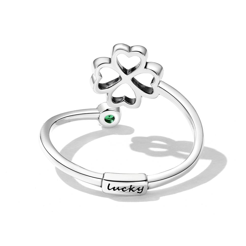 Inel reglabil din Argint Four Leaf Clover