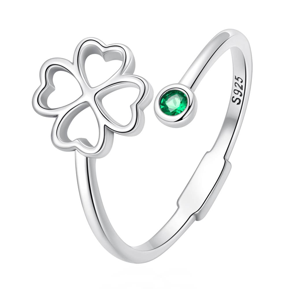 Inel reglabil din Argint Four Leaf Clover