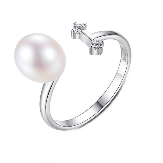 Inel reglabil din Argint Parallel Pearl