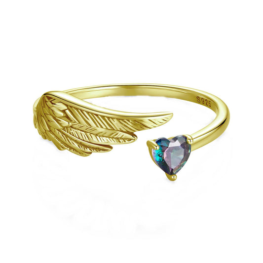 Inel reglabil din Argint Heart Wing Gold