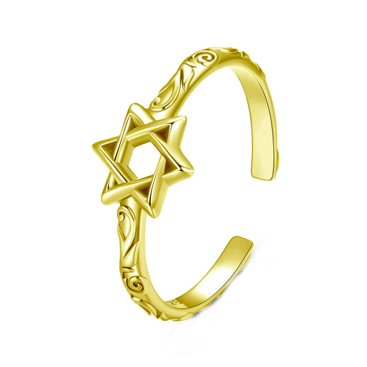 Inel reglabil din Argint Retro Star Gold