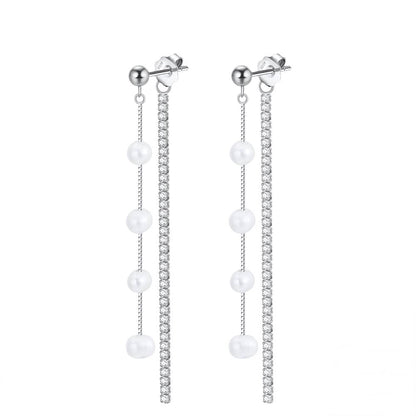 Cercei Tennis din Argint Elegant Long Pearls