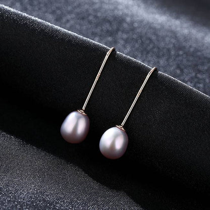 Cercei din Argint Long Round Pearls