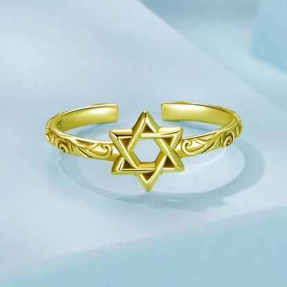 Inel reglabil din Argint Retro Star Gold