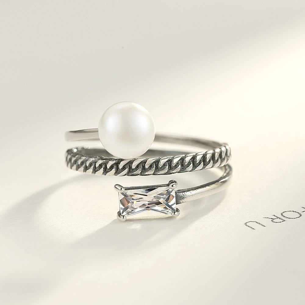 Inel reglabil din Argint Vintage Pearl and Diamond