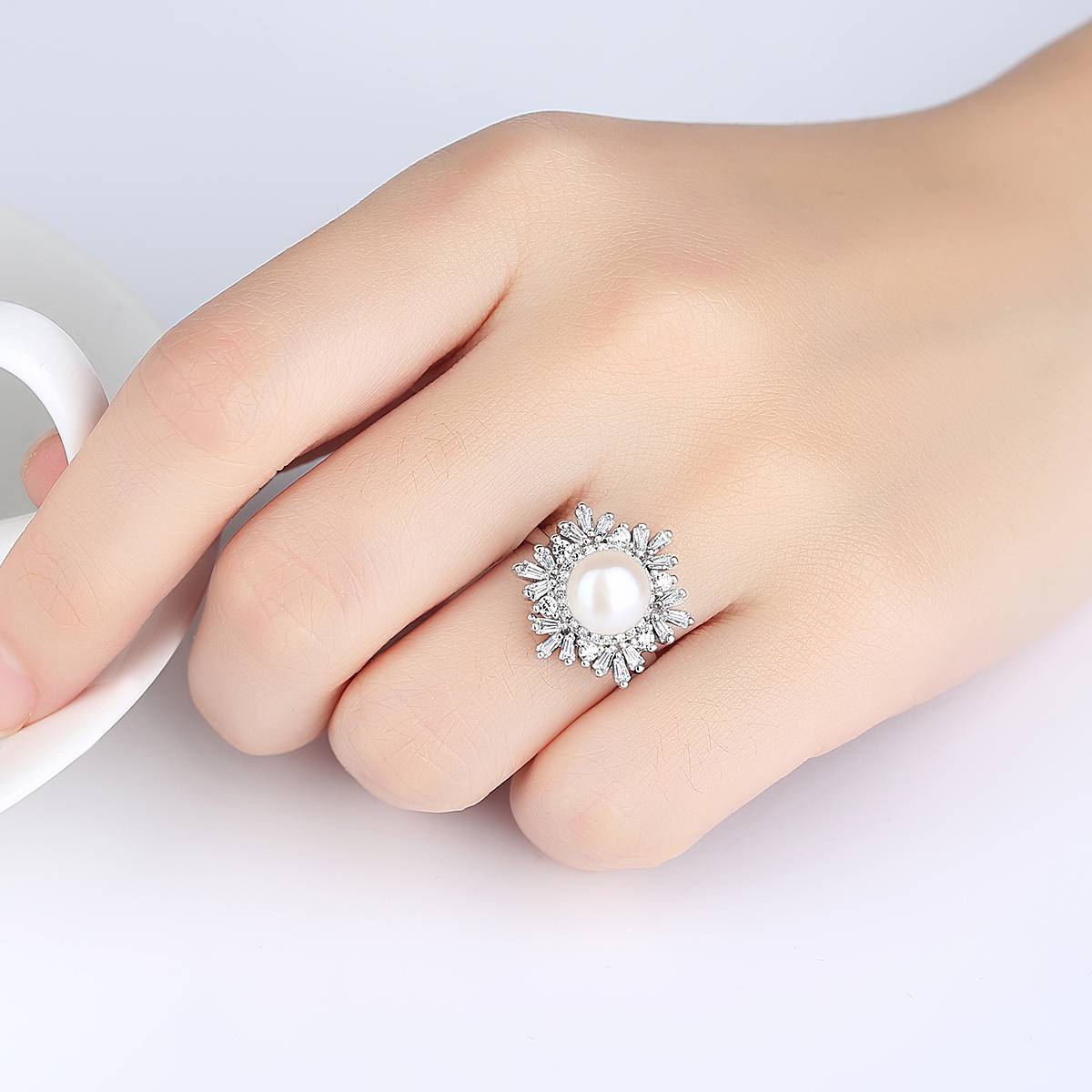 Inel reglabil din Argint Pearl Blossom