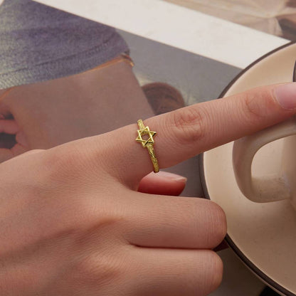 Inel reglabil din Argint Retro Star Gold