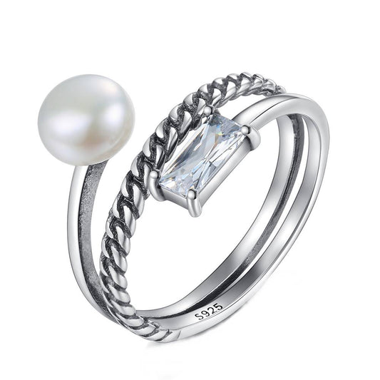 Inel reglabil din Argint Vintage Pearl and Diamond