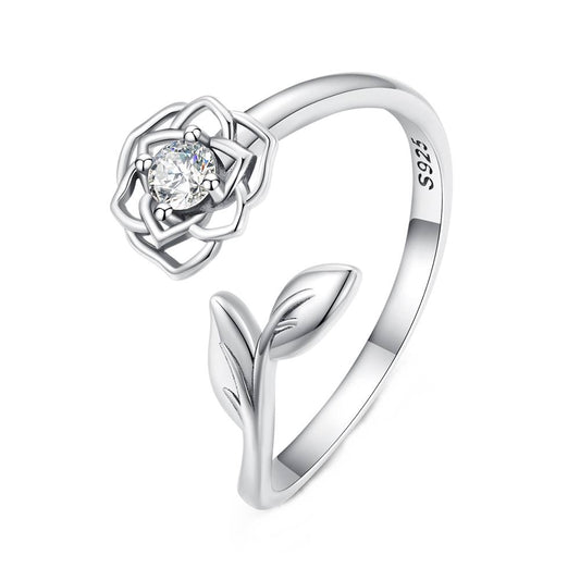 Inel reglabil din Argint Diamond Flower