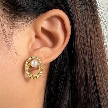 Cercei din Argint Double Circles Pearl