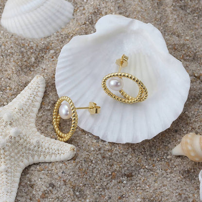 Cercei din Argint Double Circles Pearl