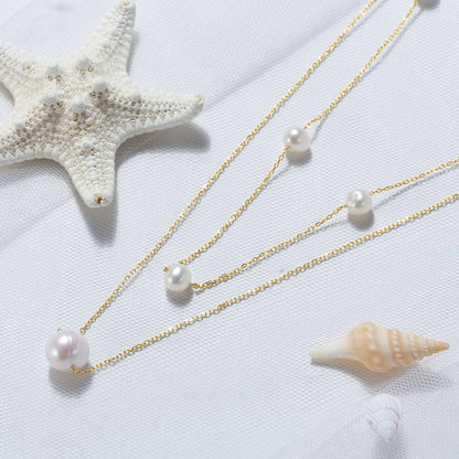 Colier din Argint Double Chain Pearls