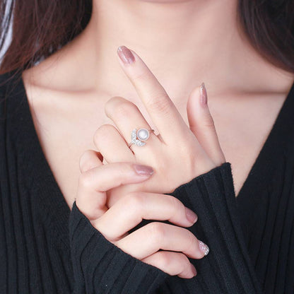 Inel reglabil din Argint Dolphin Pearl