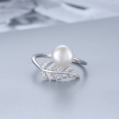 Inel reglabil din Argint Feather Pearl