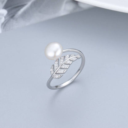 Inel reglabil din Argint Feather Pearl