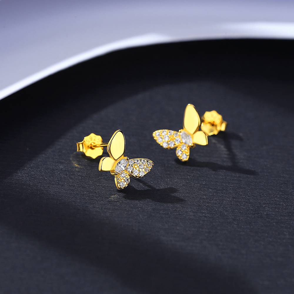 Cercei din Argint Gold Sparkle Butterfly