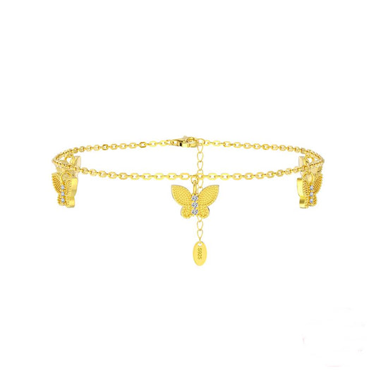 Bratara de picior din Argint Anklet Butterflies