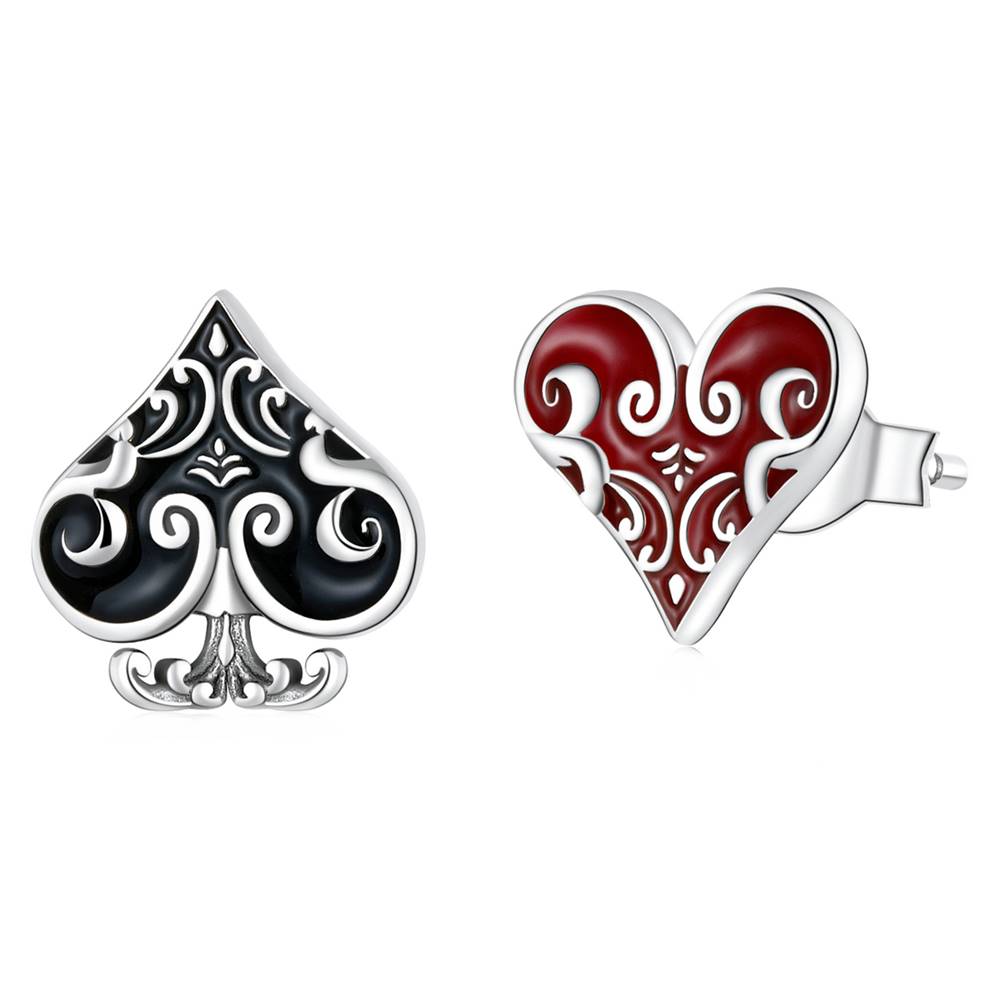 Cercei din Argint Vintage Black and Red Heart