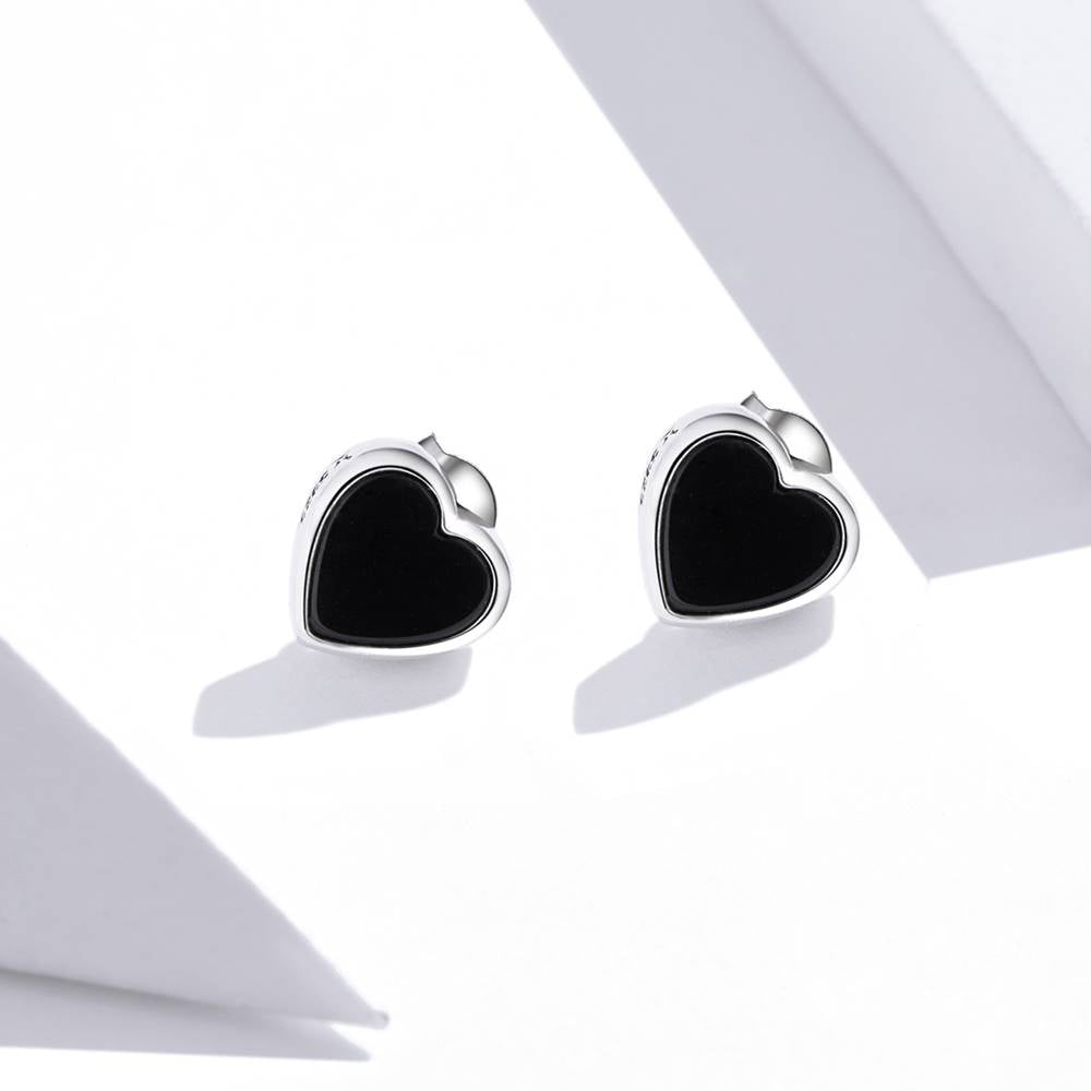 Cercei din Argint Black Agate Heart