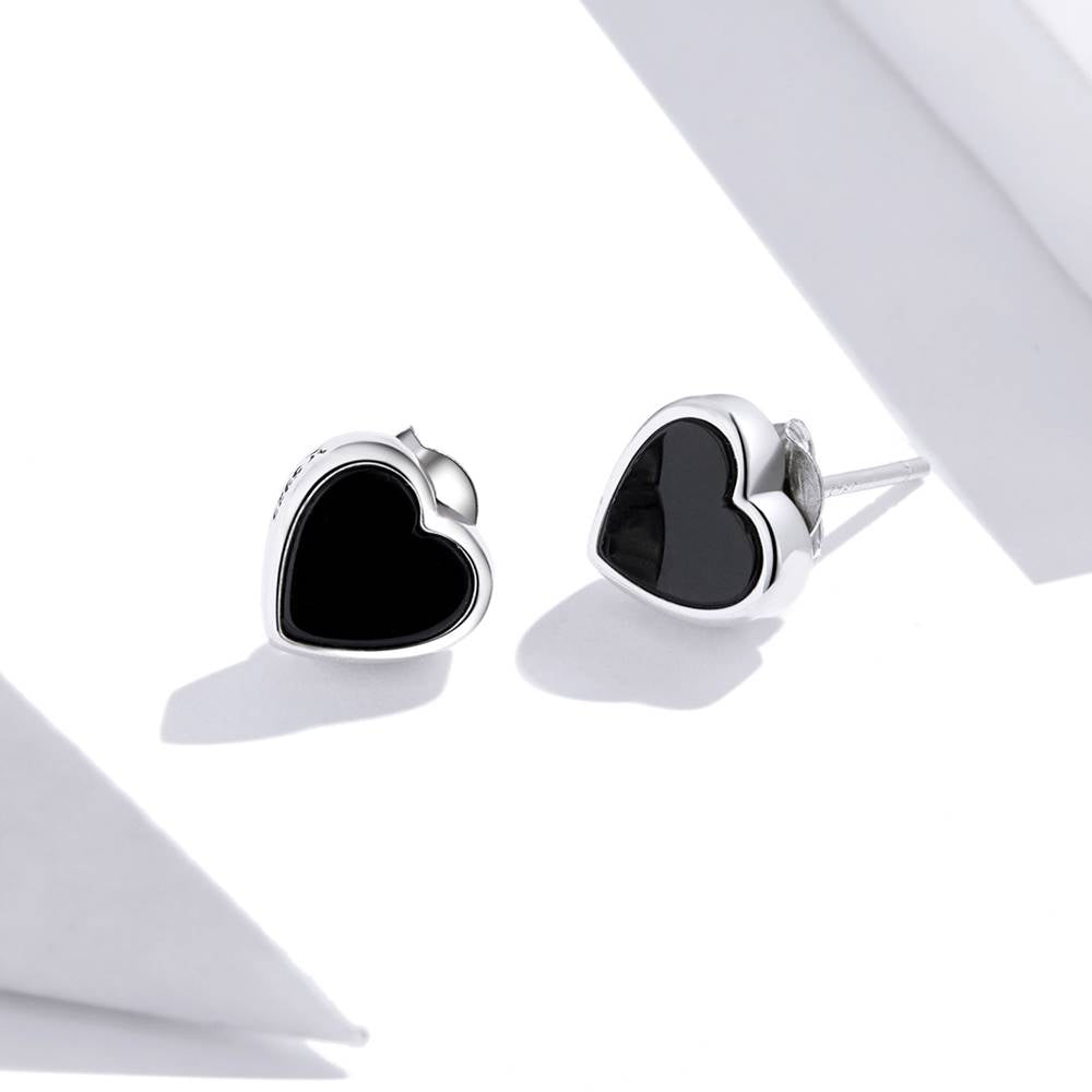 Cercei din Argint Black Agate Heart