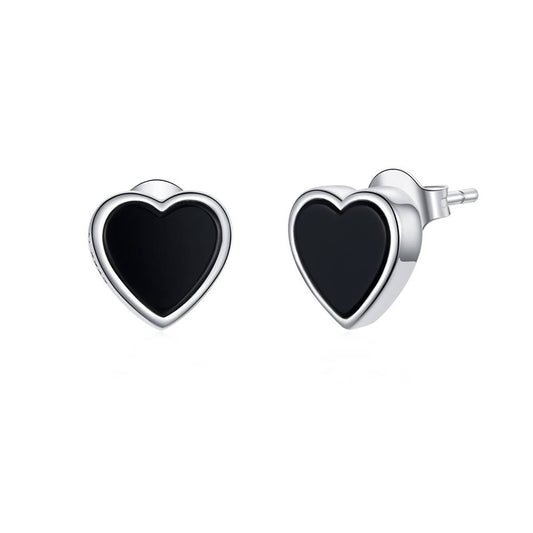 Cercei din Argint Black Agate Heart