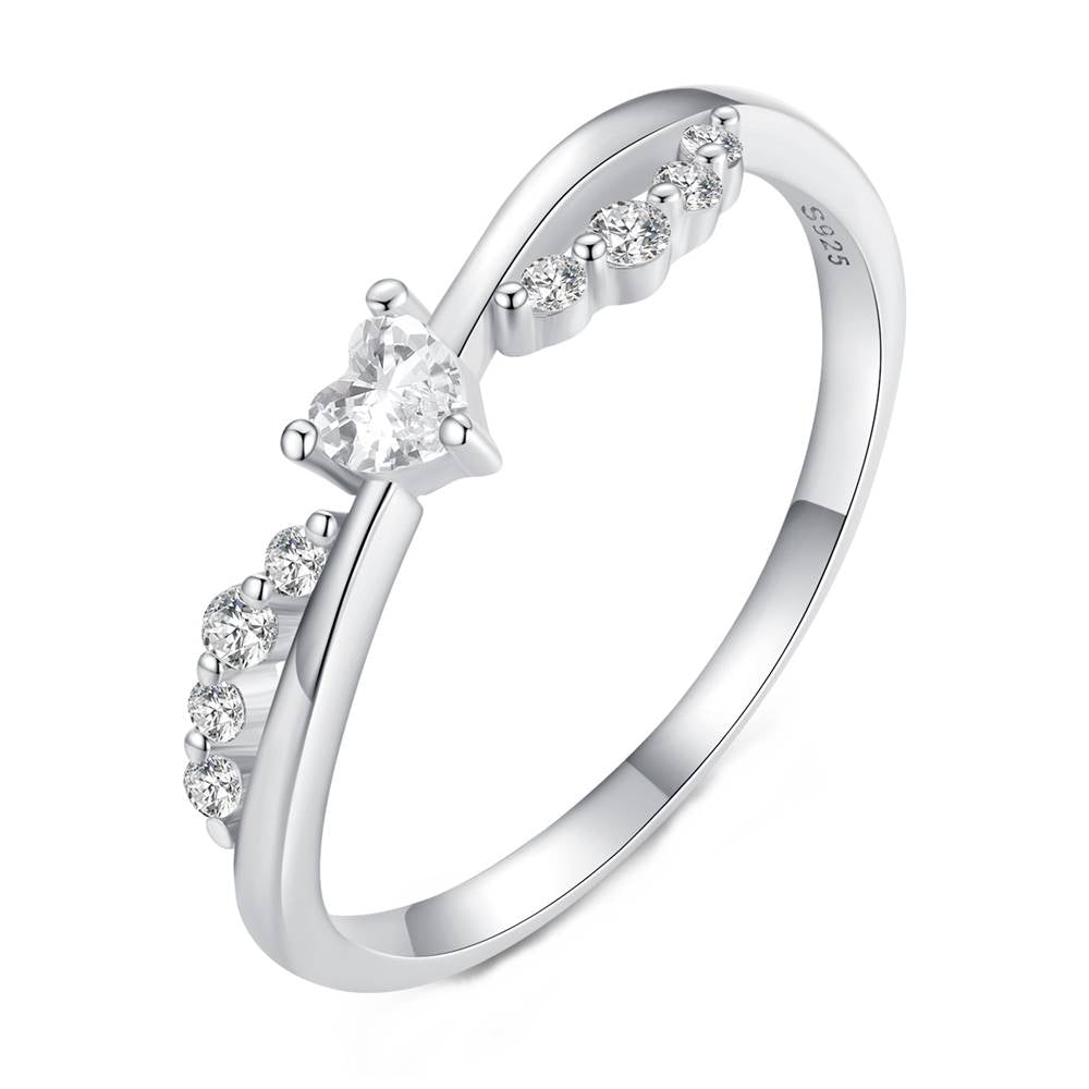 Inel din Argint Wavy Heart Diamond