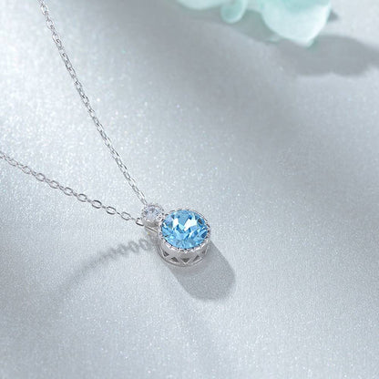 Colier din Argint Round Blue Crystal