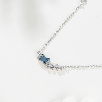 Set din argint elegant cu fluturasi colier si bratara cu cristale zirconiu cesini cadou