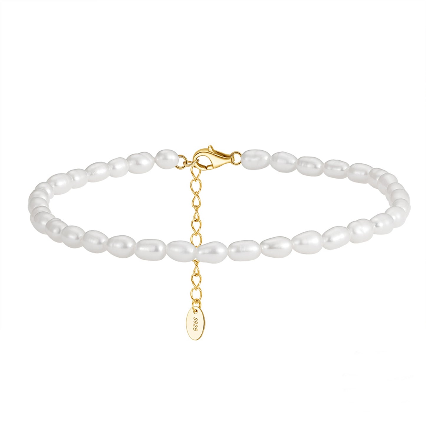 Bratara din argint de picior glezna eleganta placata cu aur cu perle naturale cesini