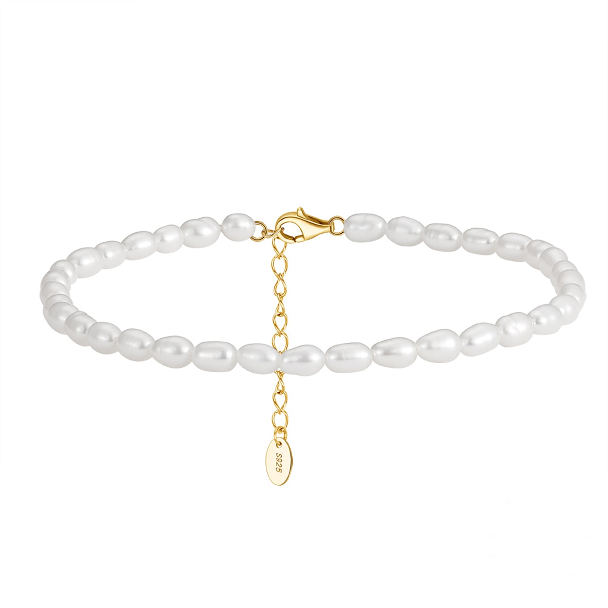 Bratara din argint de picior glezna eleganta placata cu aur cu perle naturale cesini