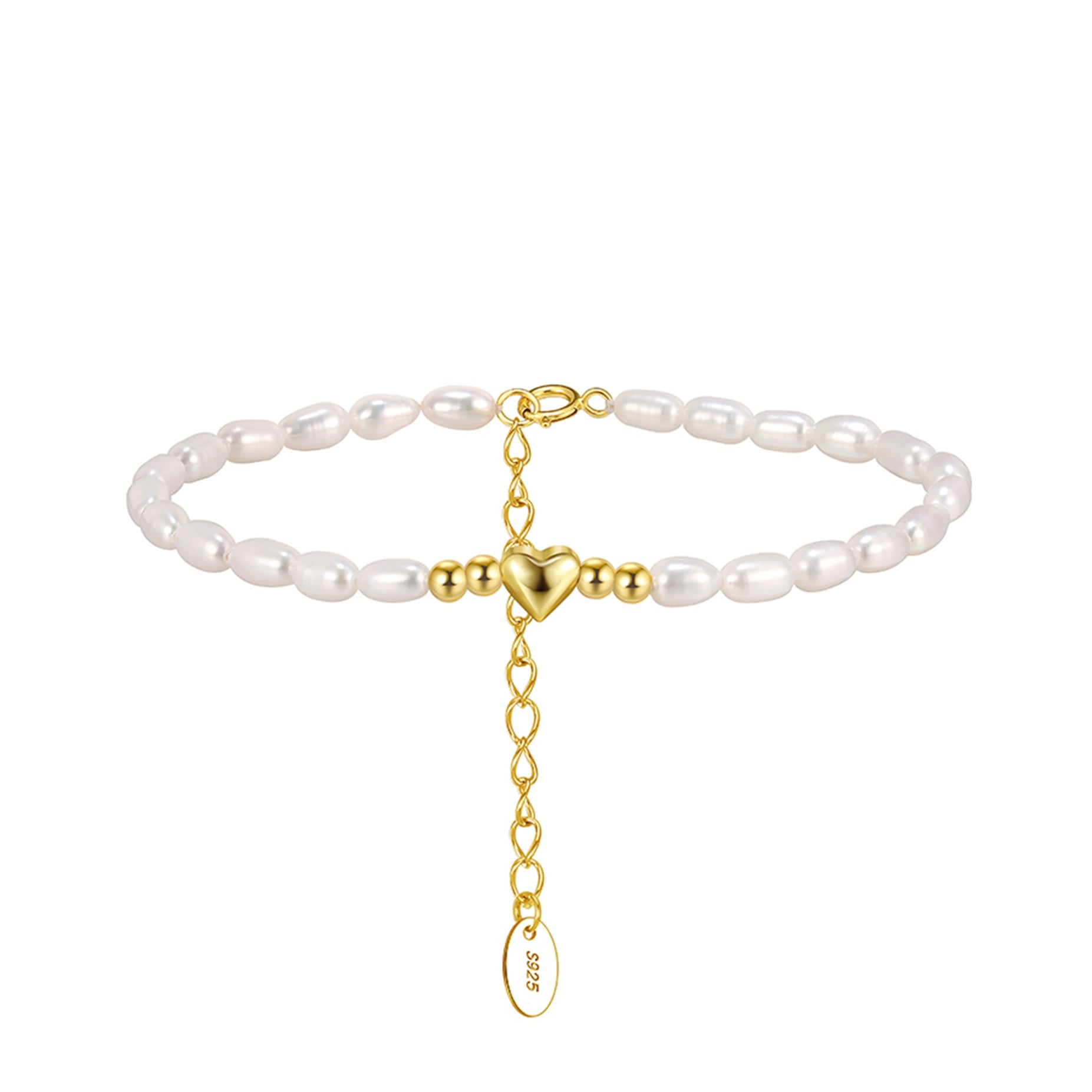Bratara din argint eleganta placata cu aur cu inima si perle naturale cesini