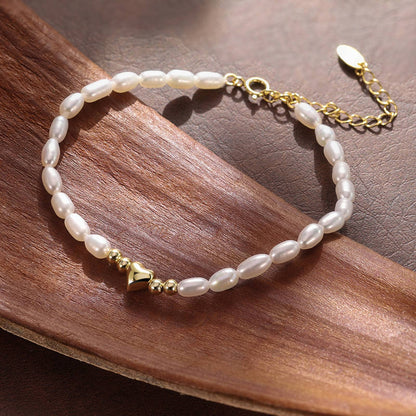 Bratara din argint eleganta placata cu aur cu inima si perle naturale cesini cadou