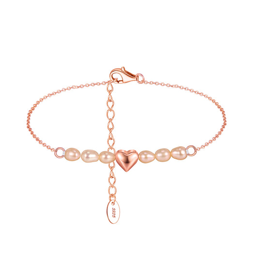 Bratara din argint eleganta placata cu aur cu inima si perle naturale cesini