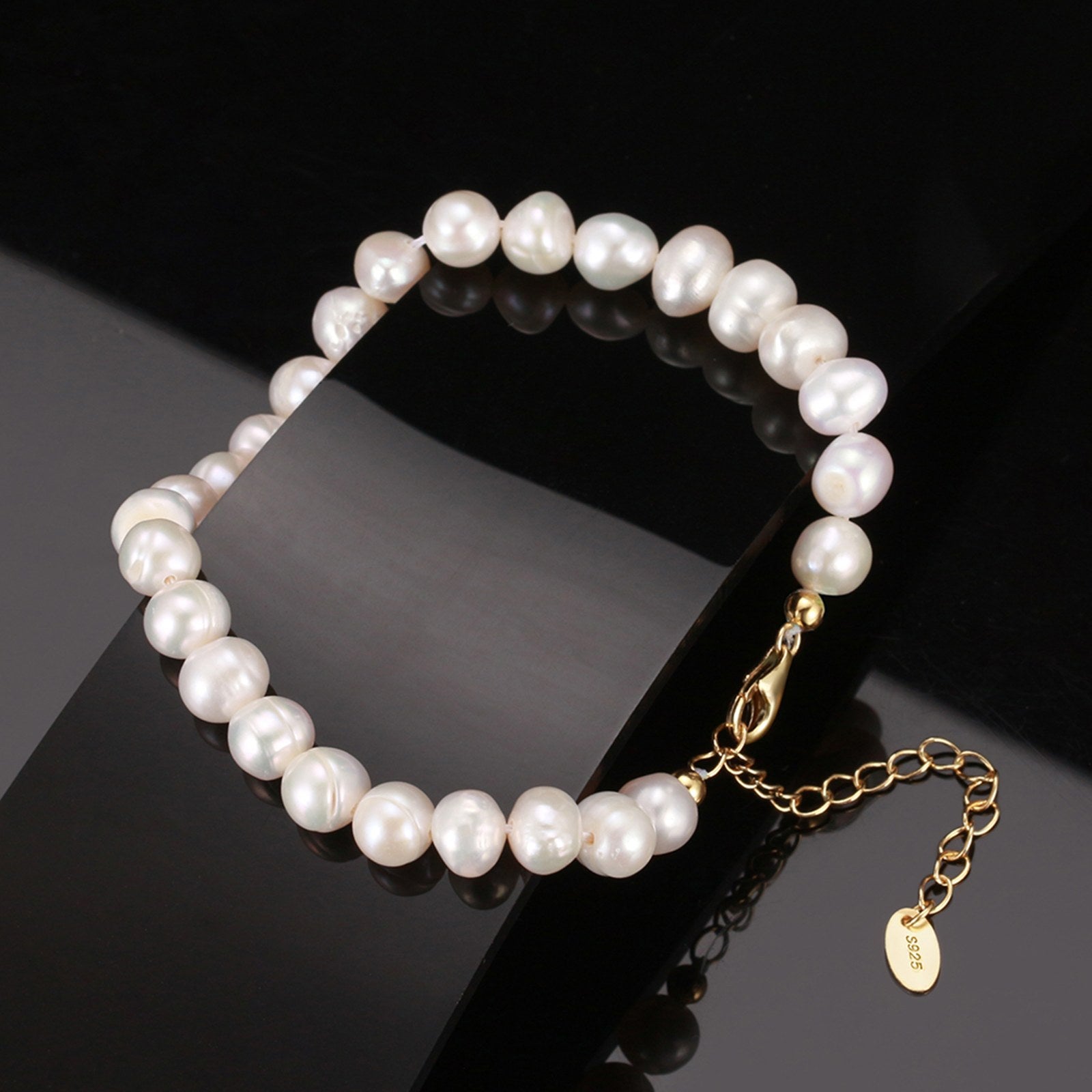 Set din argint elegant colier si bratara cu perle naturale placat cu aur cesini cadou