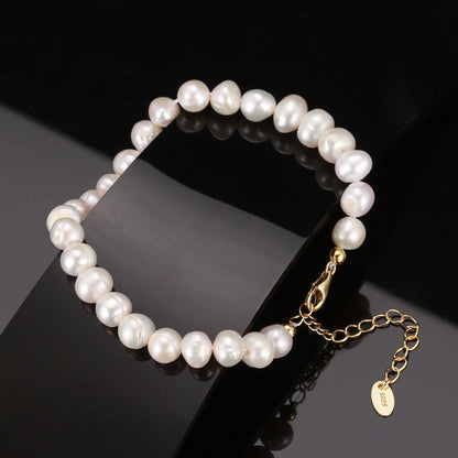 Set din argint elegant colier si bratara cu perle naturale placat cu aur cesini cadou