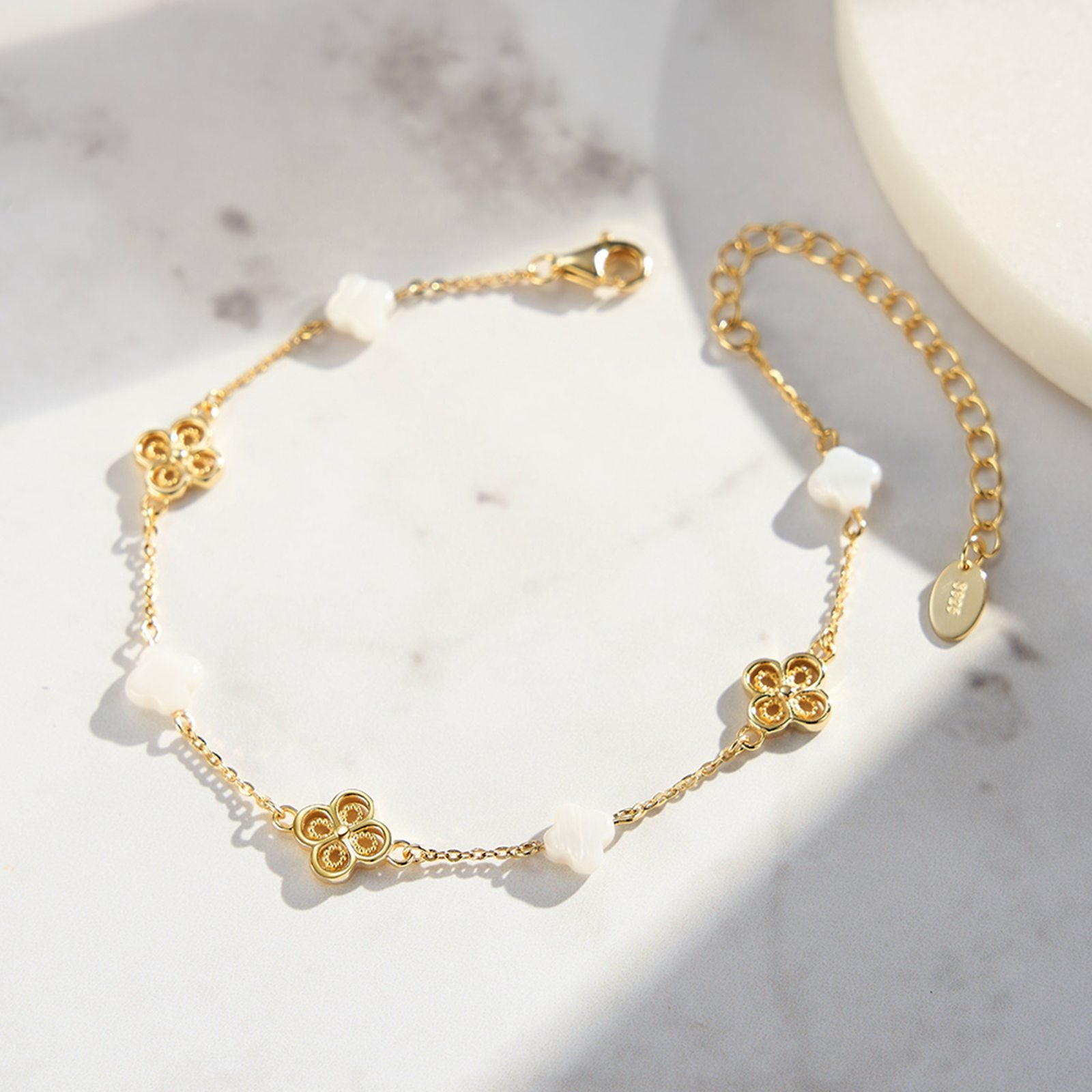Bratara din argint placata cu aur eleganta cu trifoi clover cesini cadou