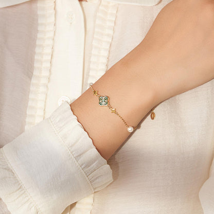 Bratara din Argint Malachite Gold Clover
