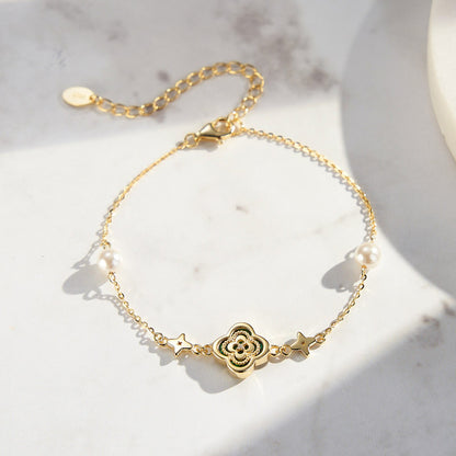 Bratara din Argint Malachite Gold Clover