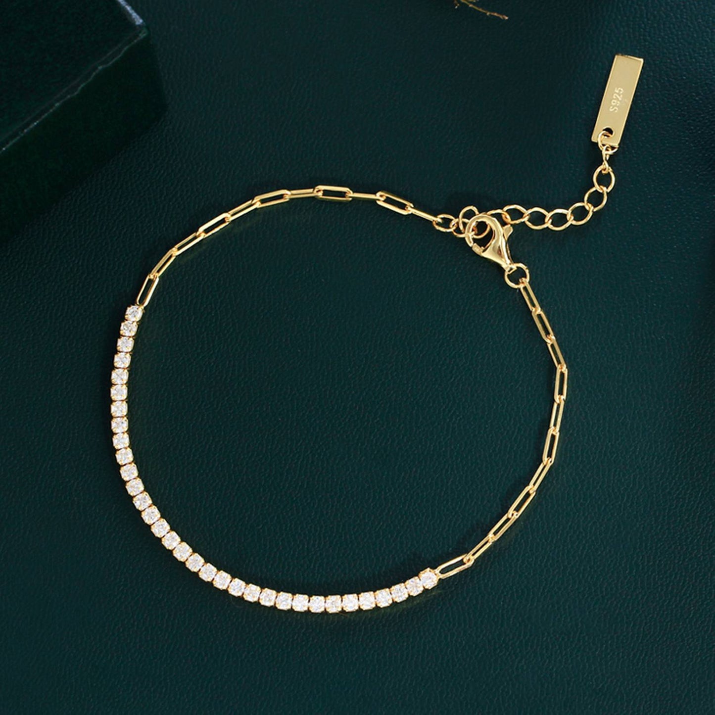 Bratara tennis din argint placata cu aur cu cristale zirconiu cesini cadou