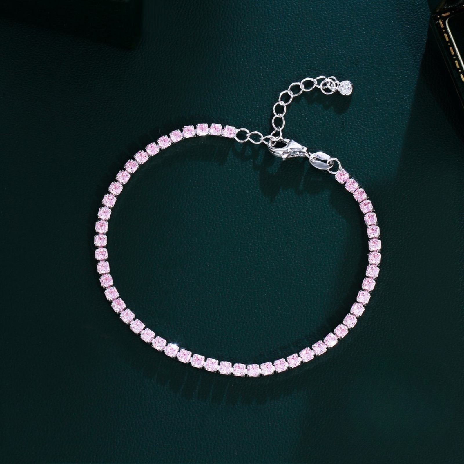 Bratara tennis din argint cu cristale zirconiu roz cesini cadou
