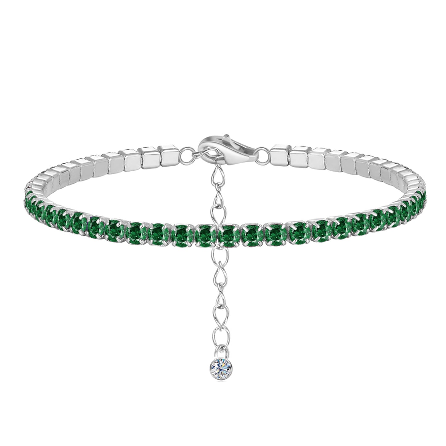 Bratara tennis din argint cu cristale zirconiu verzi cesini